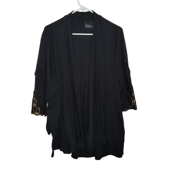 Livi Active 3/4 Sleeve With Lace Inset Open Front Black Cardigan Size 18… - Picture 1 of 7